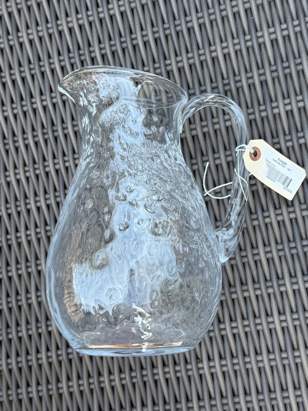Frontgate Handmade Clear Glass Pitcher — NWT